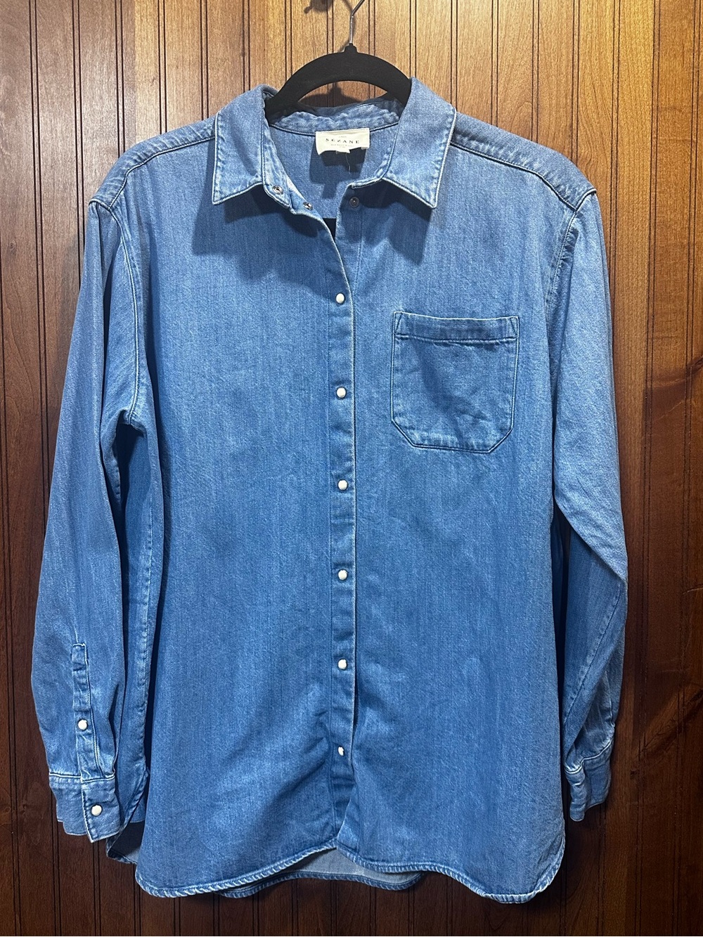 Sézane Max Shirt 36 Blue Denim Chambray Oversized Button Down